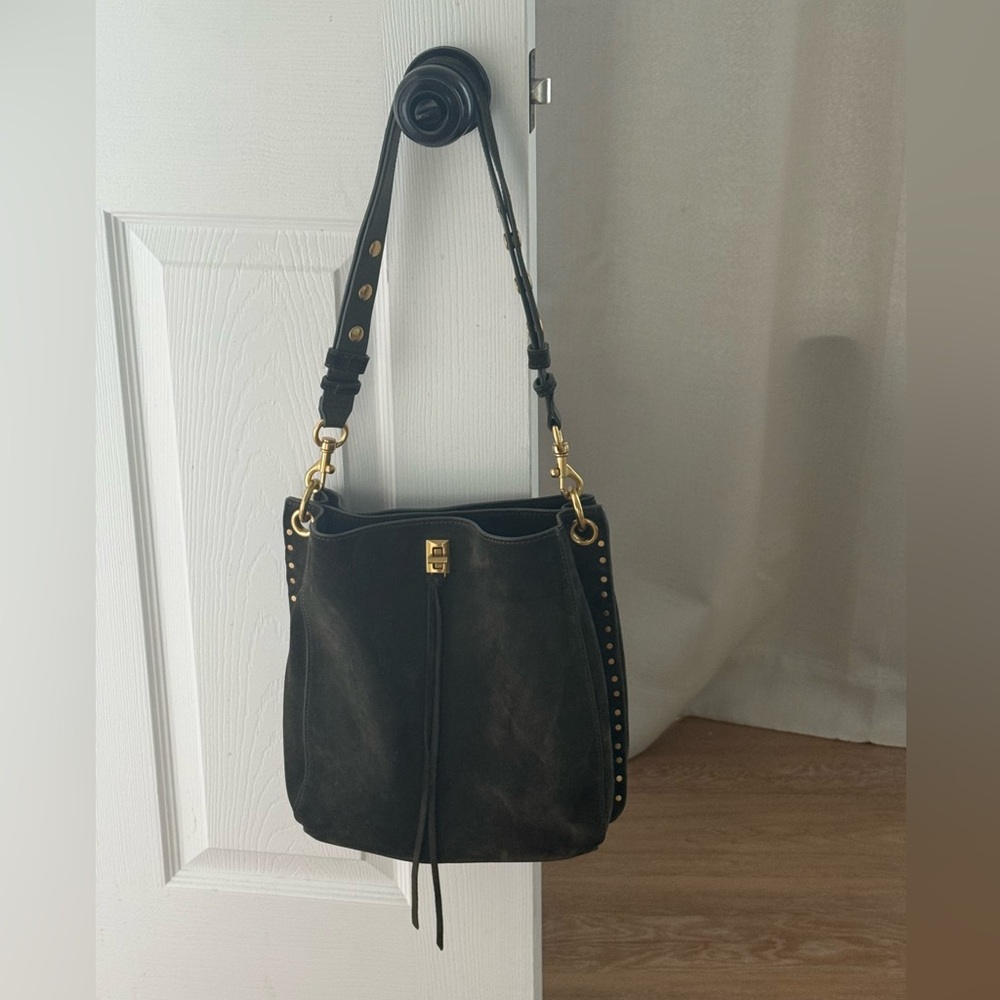 Rebecca Minkoff Elegant Olive Green Suede Shoulder Bag - Picture 6 of 11